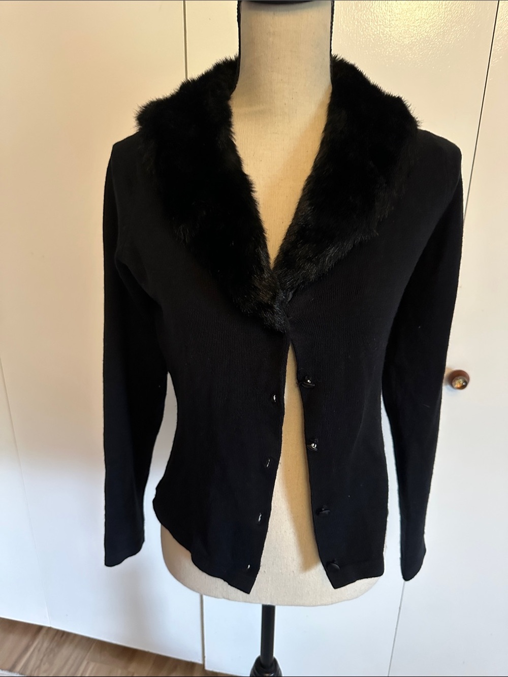 HeartSoul Black Faux Fur Collar Teddy Cardigan Jacket